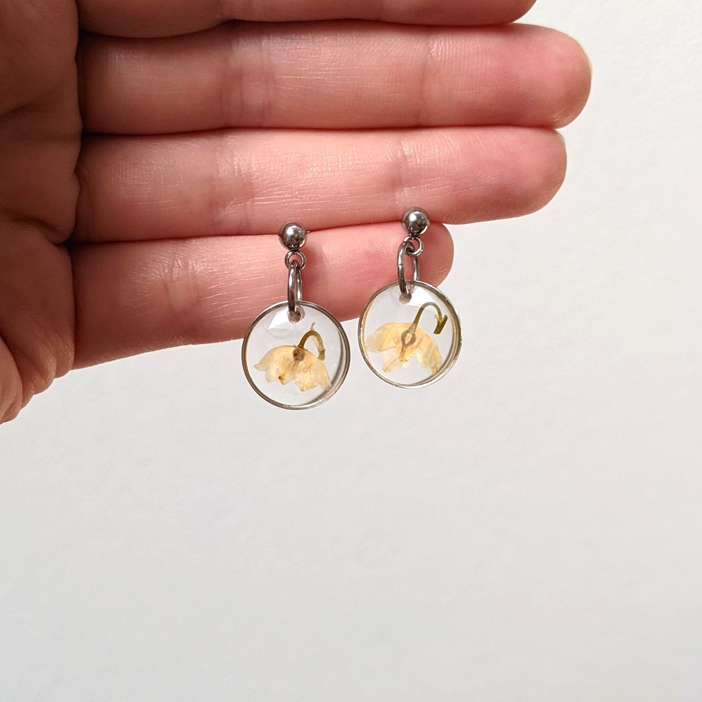 Small Lily of the Valley Pressed Flower Dangle Earrings