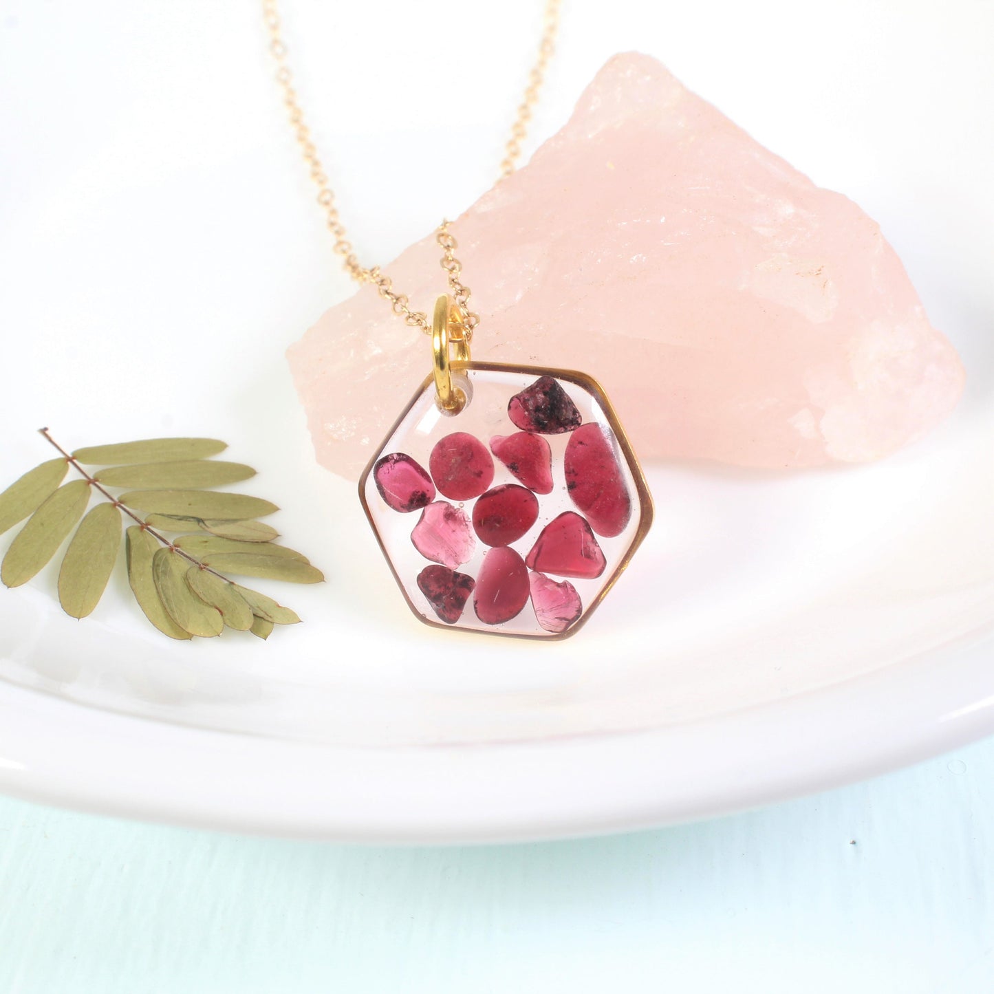 Garnet necklace, small red gemstone jewelry, January birthstone necklace, resin crystal pendant, handmade red garnet jewelry, scarlet, boho