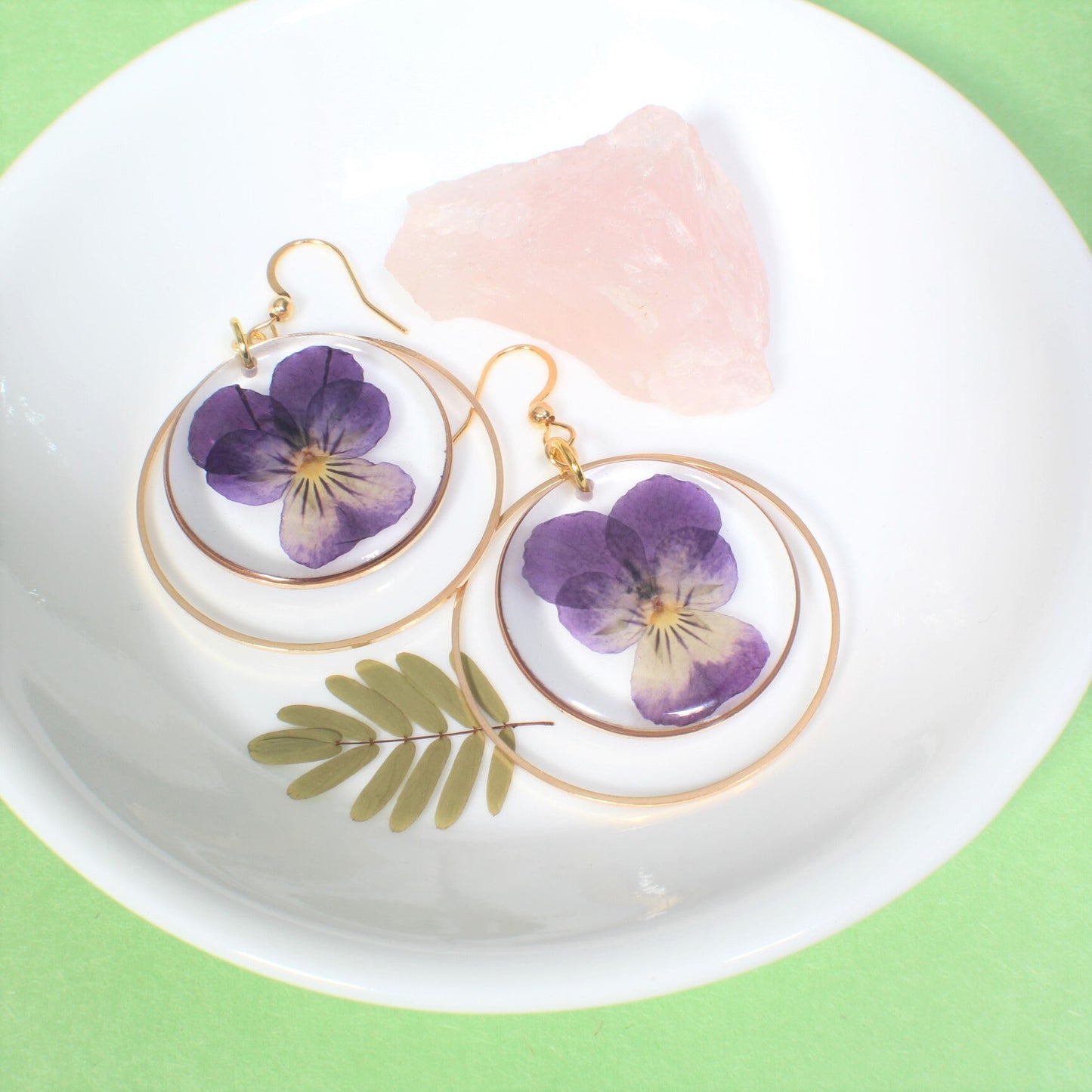 Pressed Flower Dangle Earrings, Large Violet Earrings, Real Purple Pansy Viola, Resin, Handmade Jewelry, February Birth Flower, Dried Flower