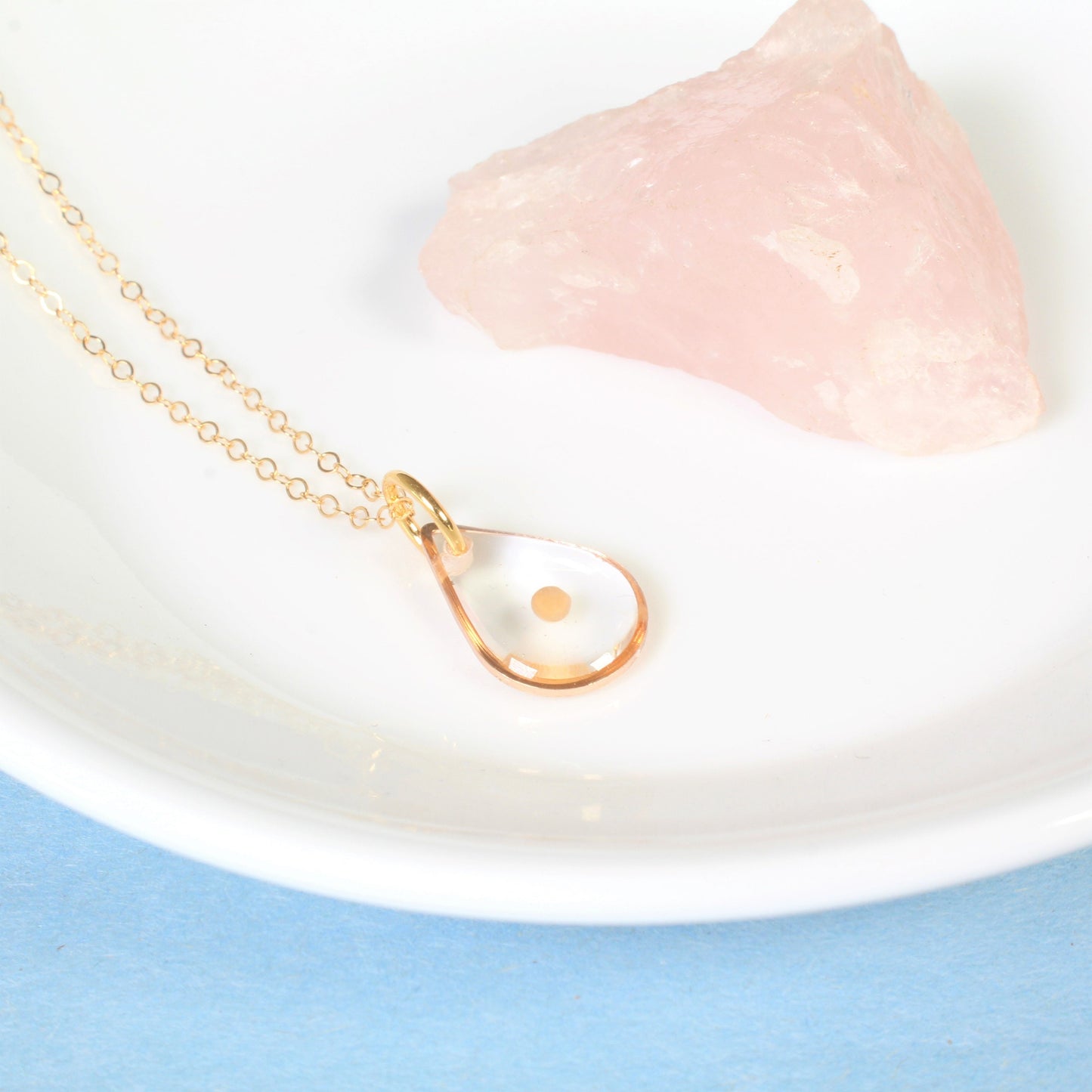 Mustard seed necklace, small teardrop pendant, faith necklace, Christian jewelry, mustard seed jewelry, clear resin, 14k gold filled, silver
