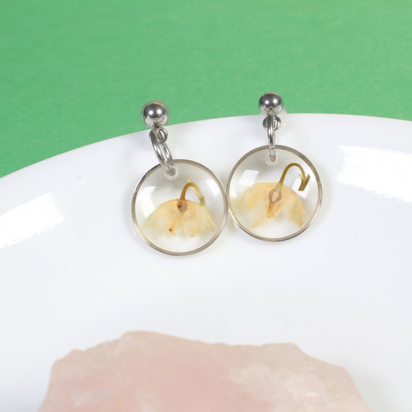 Small Lily of the Valley Pressed Flower Dangle Earrings