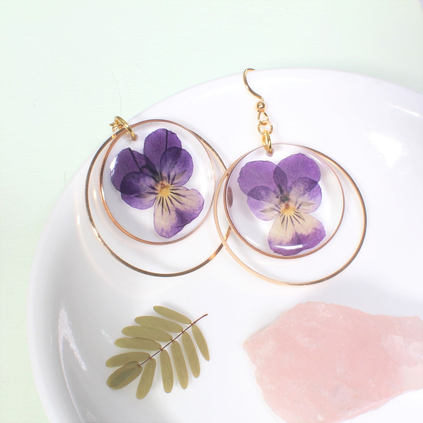 Pressed Flower Dangle Earrings, Large Violet Earrings, Real Purple Pansy Viola, Resin, Handmade Jewelry, February Birth Flower, Dried Flower