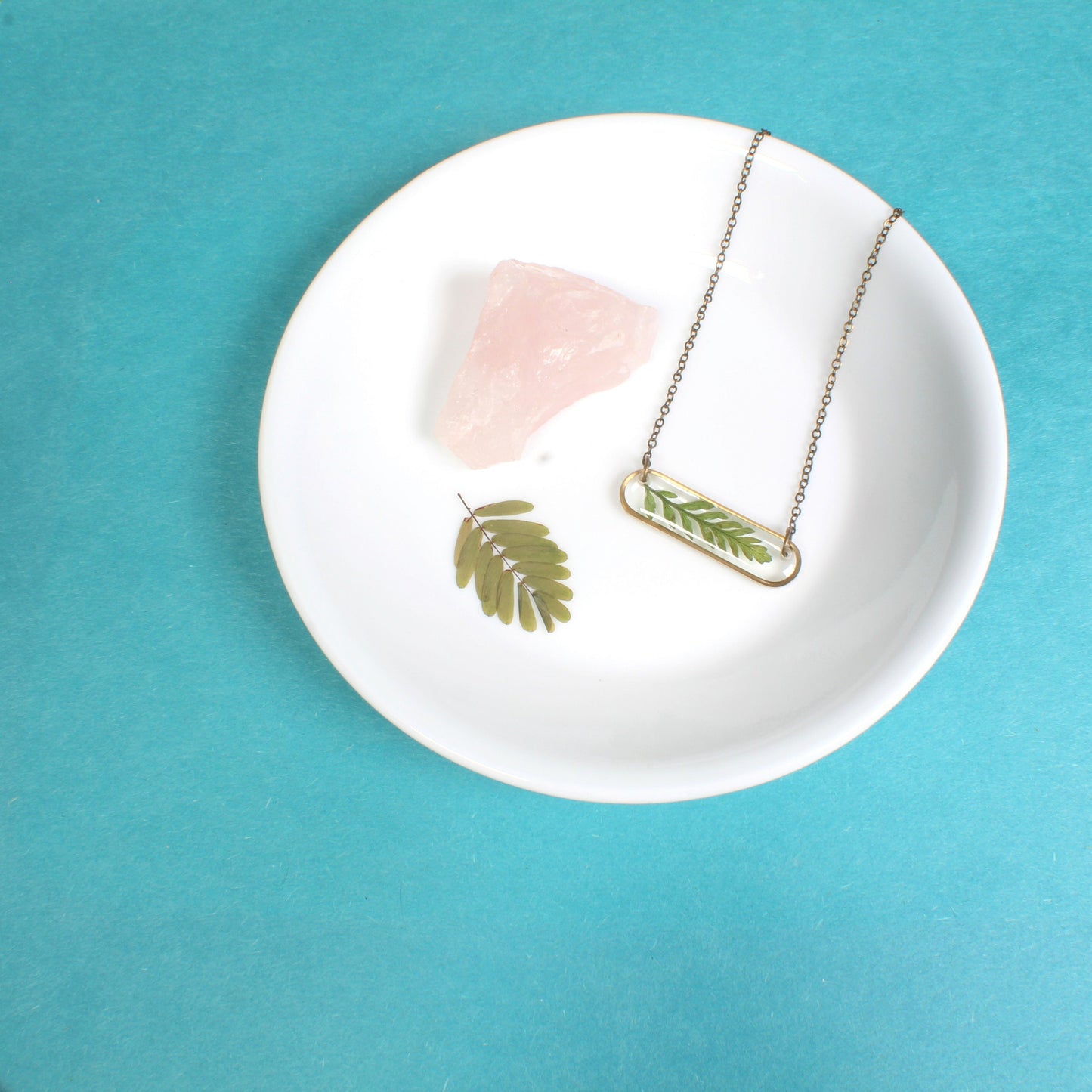 Oval Pressed Fern Leaf Necklace in Brass