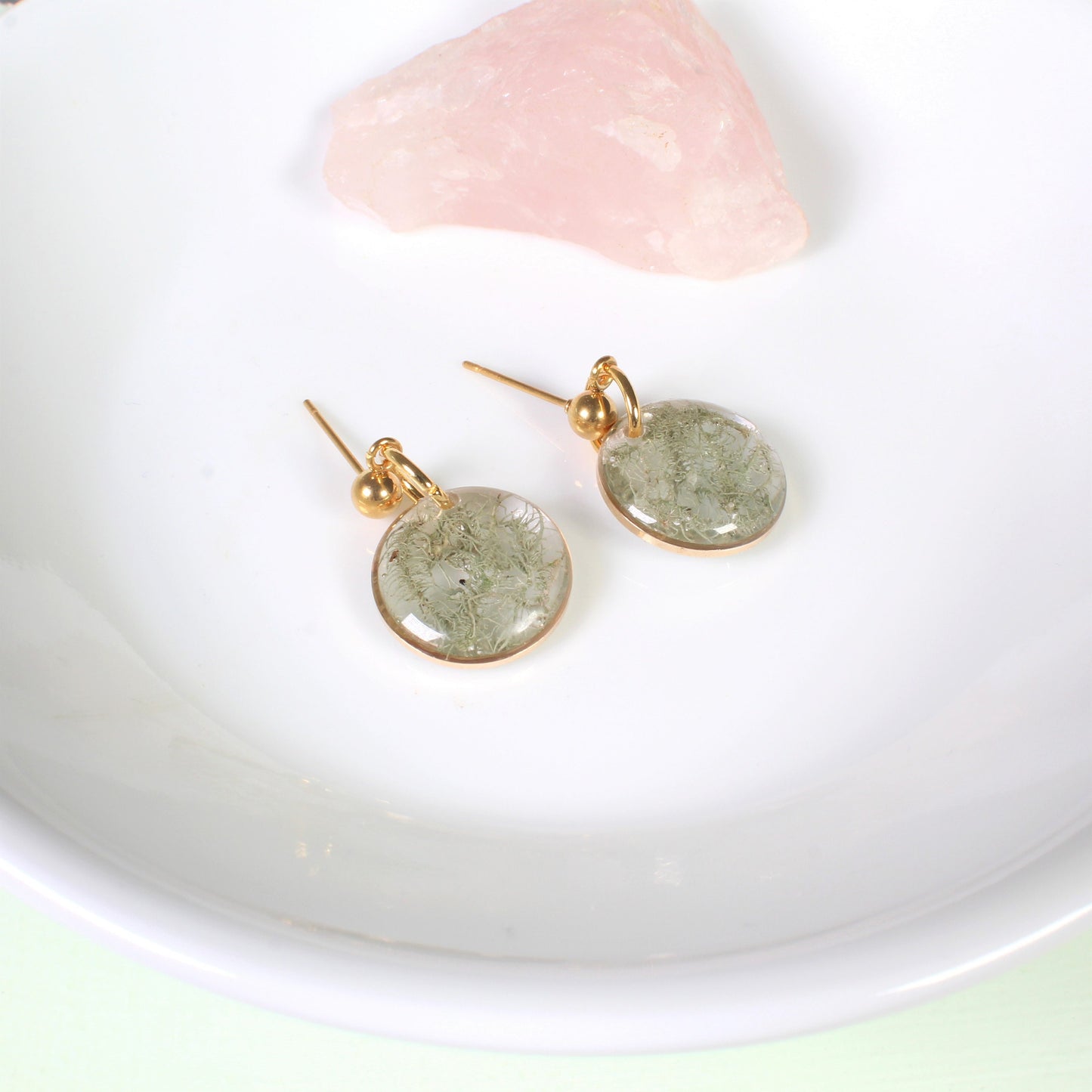 Moss earrings, real forest moss jewelry, plant dangles, nature jewelry for women, handmade resin gift, unique, terrarium studs, natural gift