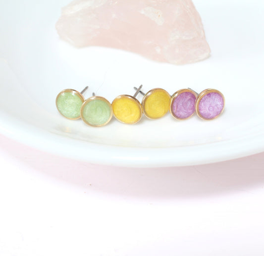 Custom Set | 11 Colors | Small Gold Colorful Modern Minimalist Studs | Everyday Earring | Layering Accent | Hypoallergenic Titanium