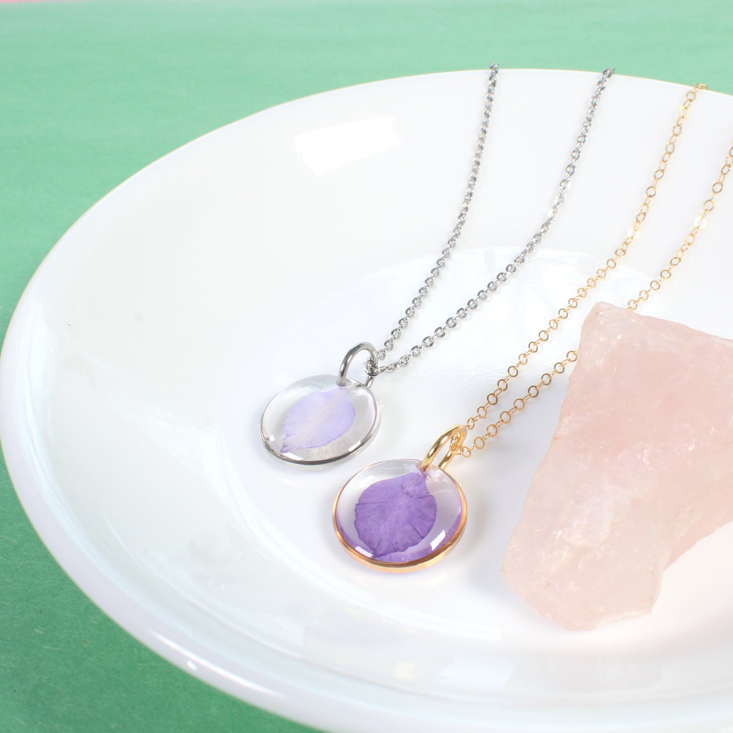 Small Purple Pressed Flower Larkspur Petal Necklace