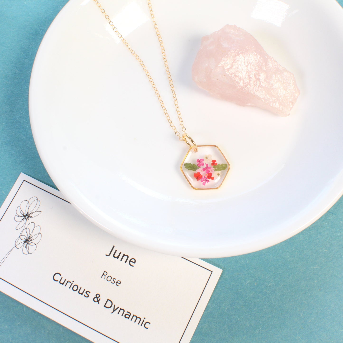 Custom birth month pressed flower bouquet necklace, unique gift for her, family garden resin jewelry personalized handmade botanical pendant