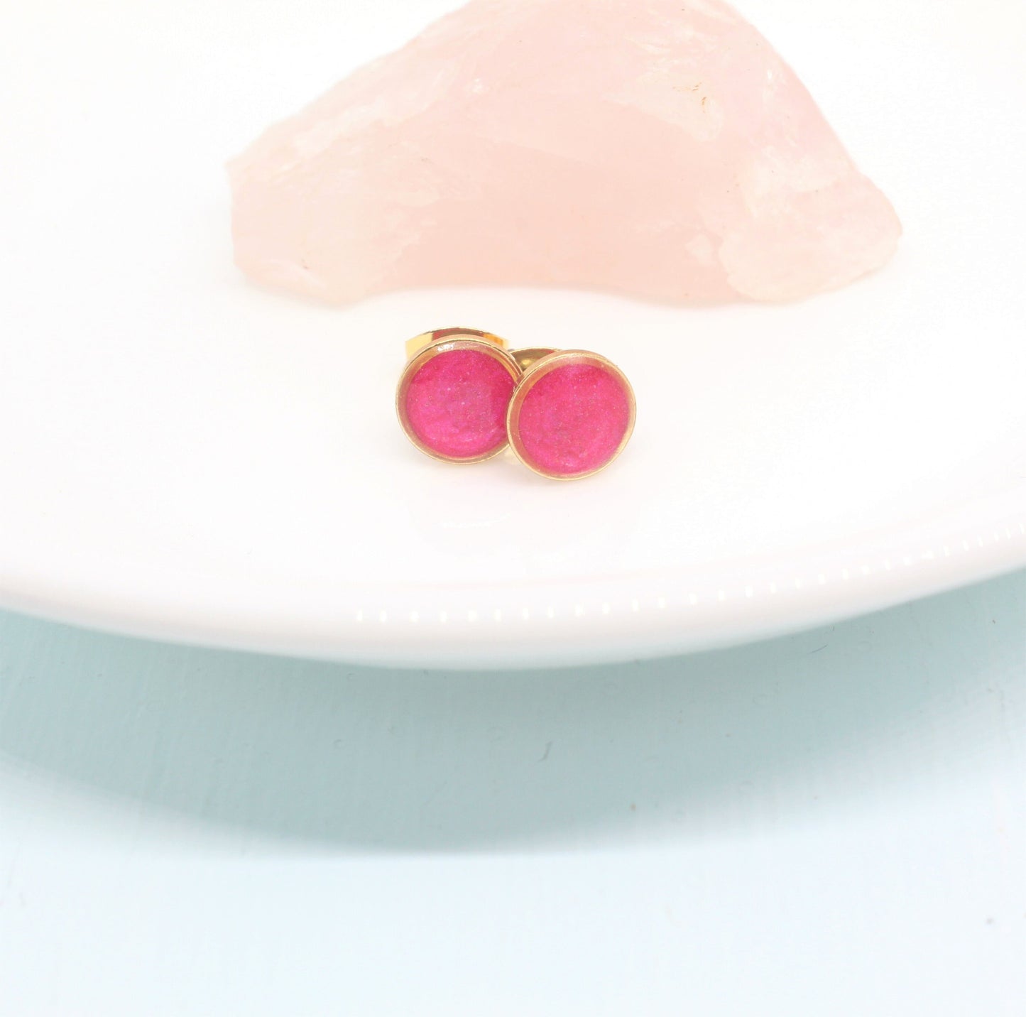 Small Round Bright Pink Stud Earrings