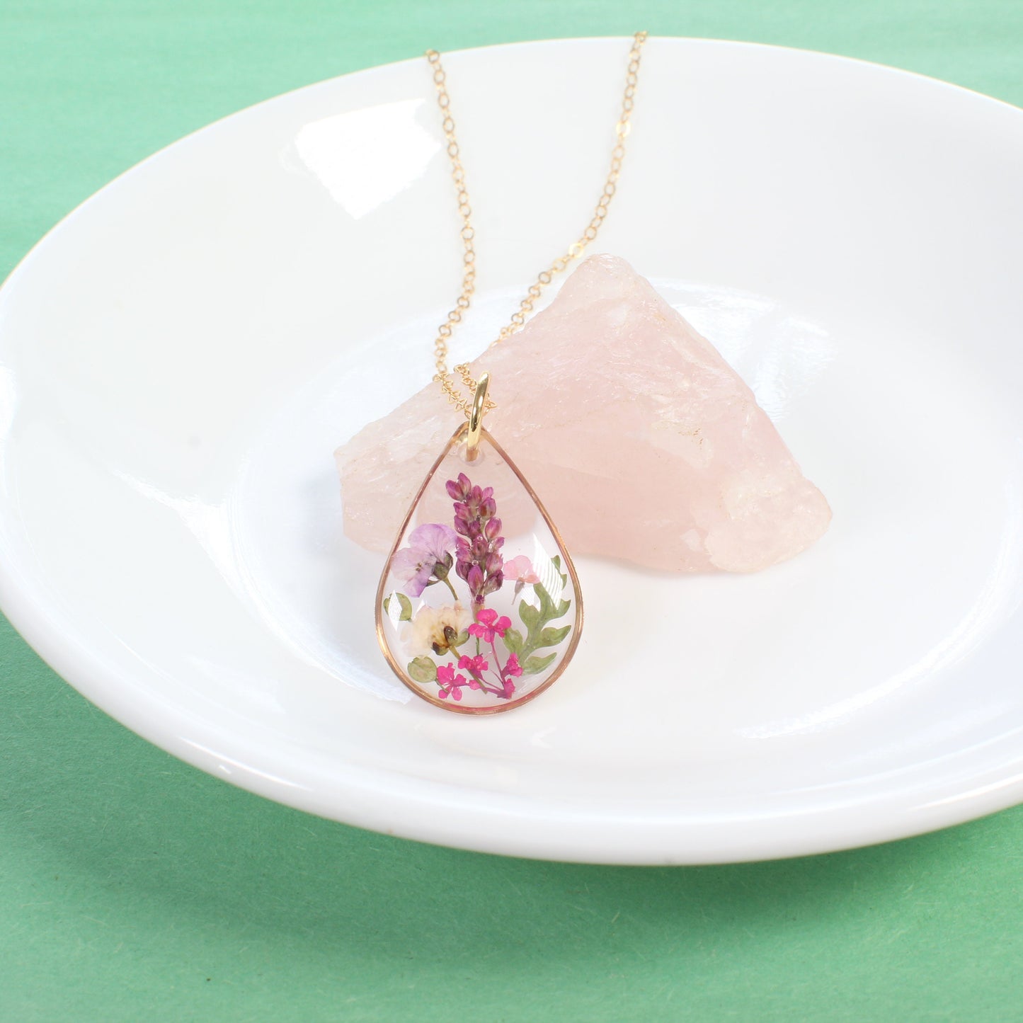 Small Pressed Flower Wildflower Teardrop Necklace