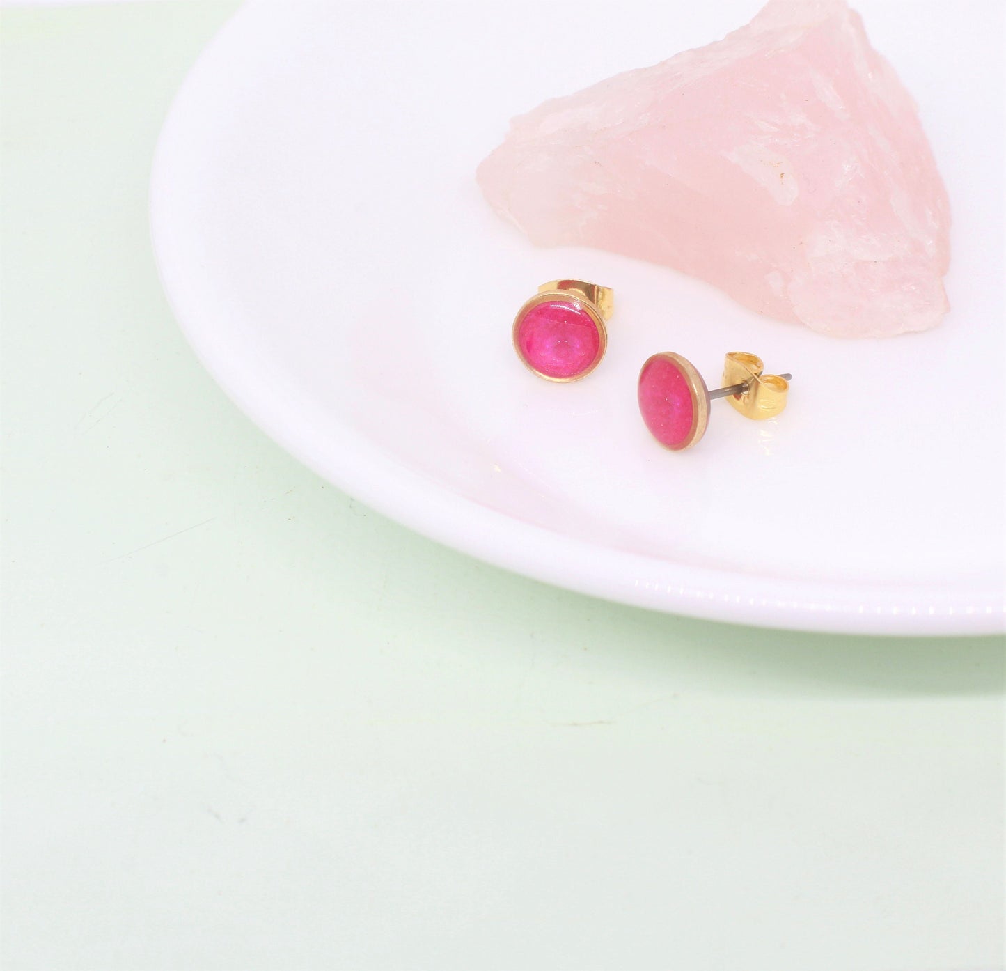 Small Round Bright Pink Stud Earrings