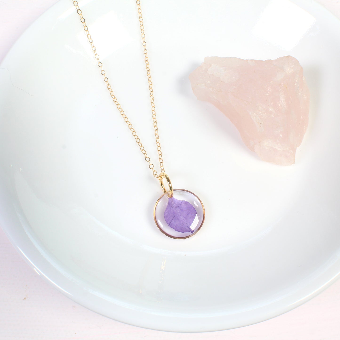 Small Purple Pressed Flower Larkspur Petal Necklace