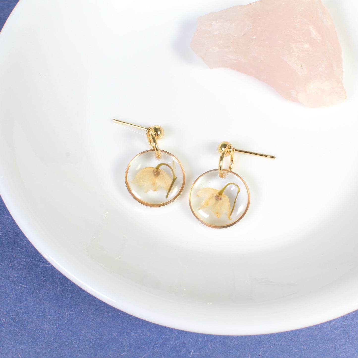 Small Lily of the Valley Pressed Flower Dangle Earrings