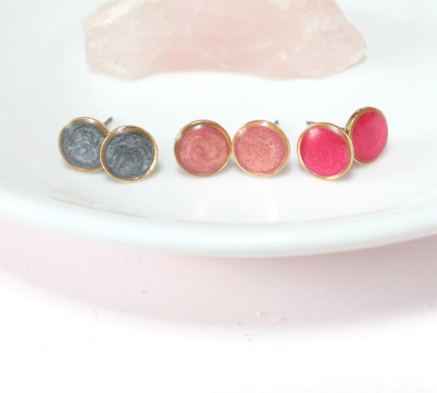 Custom Set | 11 Colors | Small Gold Colorful Modern Minimalist Studs | Everyday Earring | Layering Accent | Hypoallergenic Titanium