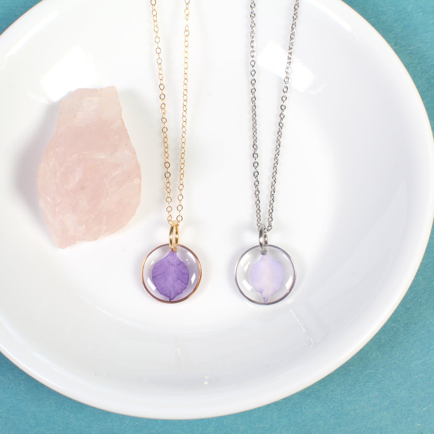 Small Purple Pressed Flower Larkspur Petal Necklace