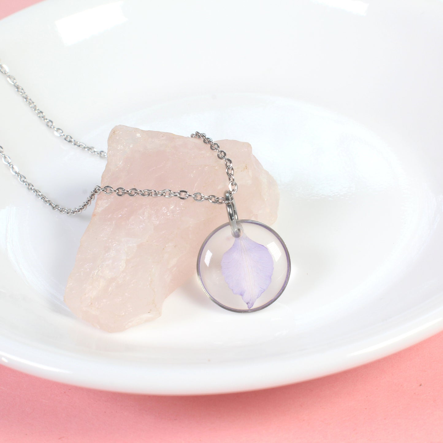 Small Purple Pressed Flower Larkspur Petal Necklace