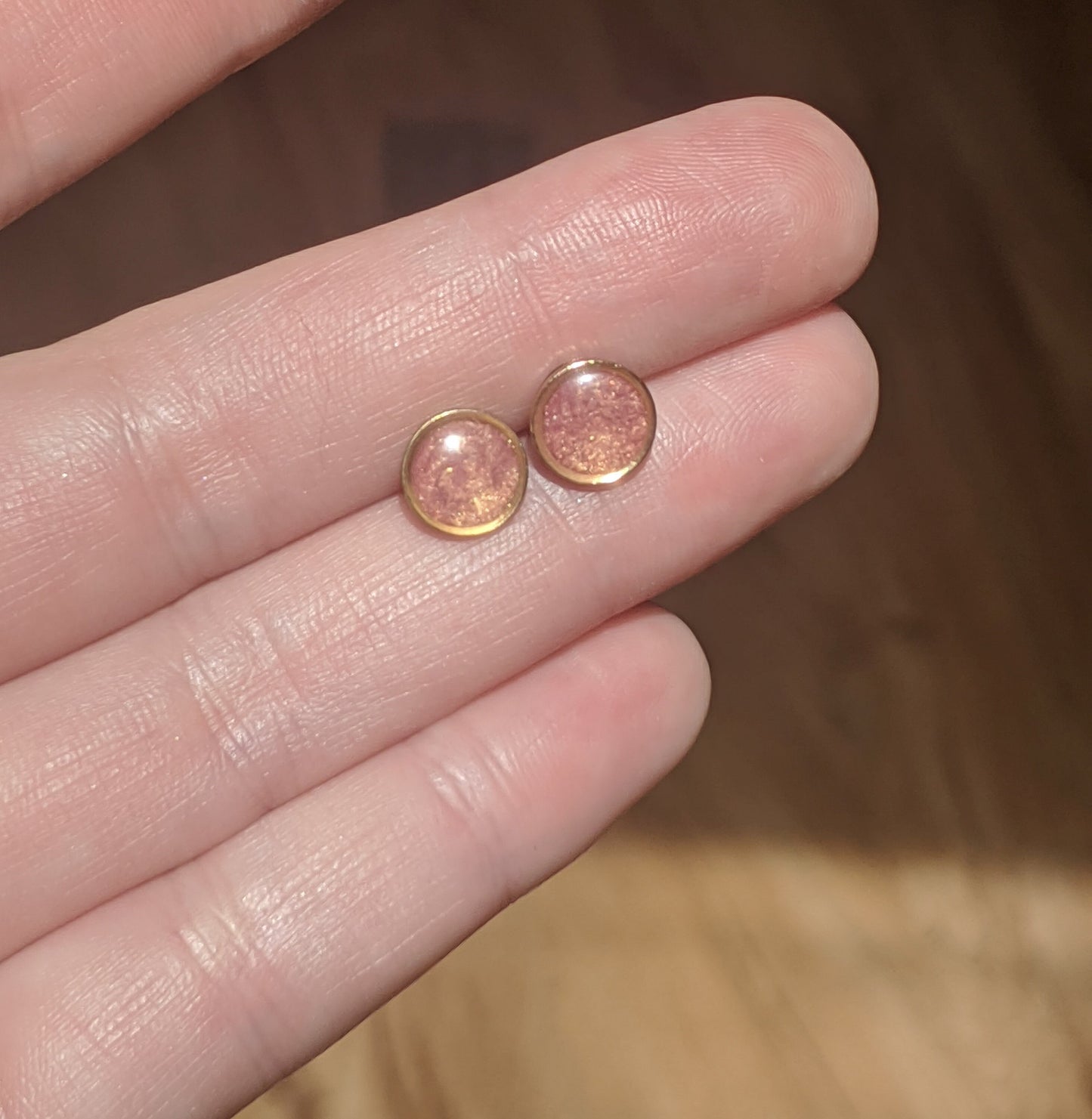 Small Modern Minimalist Blush Studs | Resin Earrings | Hypoallergenic Titanium | Geometric | Gold Circles, Peachy Blush | Layering Accent