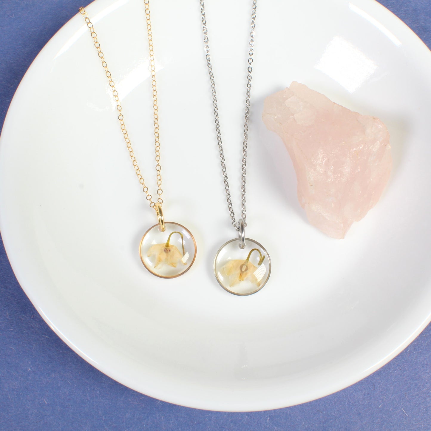 Lily of the Valley Necklace, May birth flower, beige pressed flower pendant, natural jewelry, handmade resin preserved wildflower jewelry