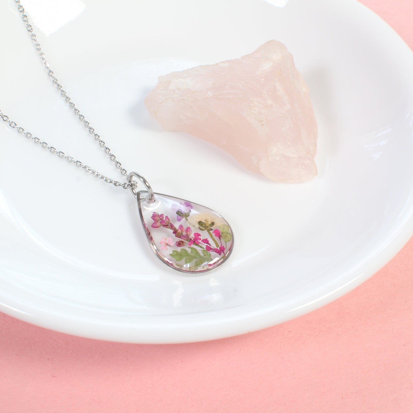 Small Pressed Flower Wildflower Teardrop Necklace