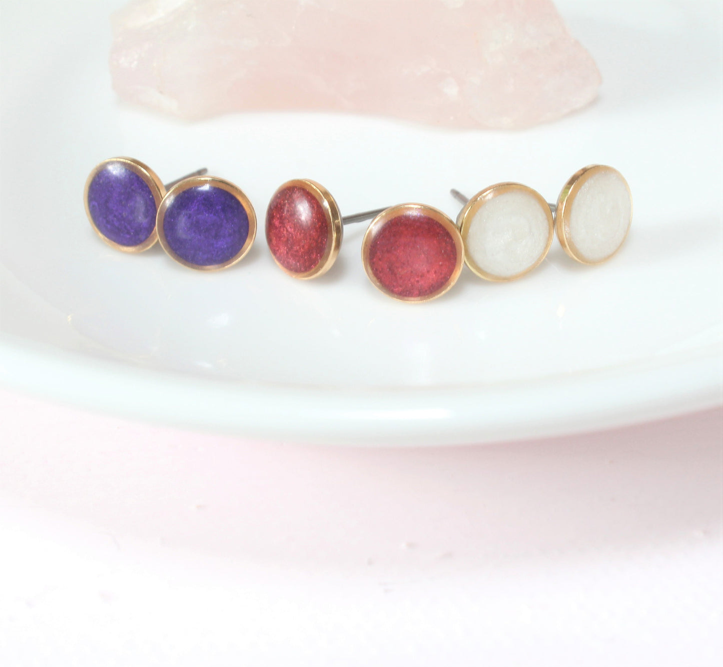 Custom Set | 11 Colors | Small Gold Colorful Modern Minimalist Studs | Everyday Earring | Layering Accent | Hypoallergenic Titanium