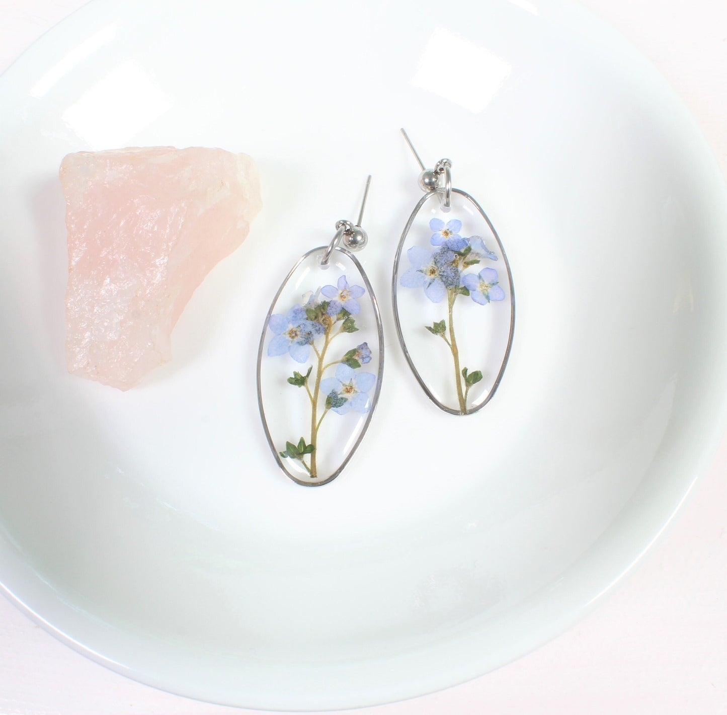 Oval Forget-me-not dangle Earrings
