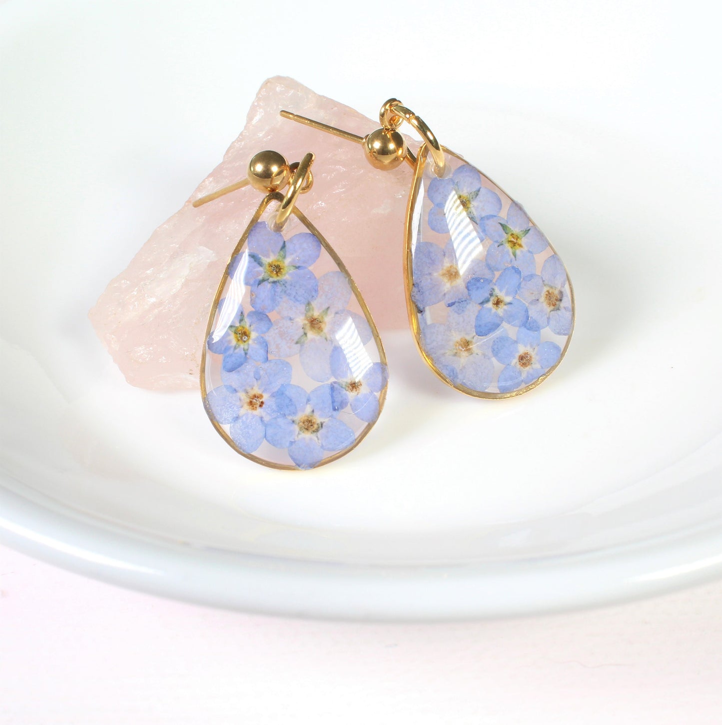 Silver forget me not earrings, Mother's Day gift, pressed flower earrings, handmade jewelry, resin, botanical, handcrafted, forget-me-not