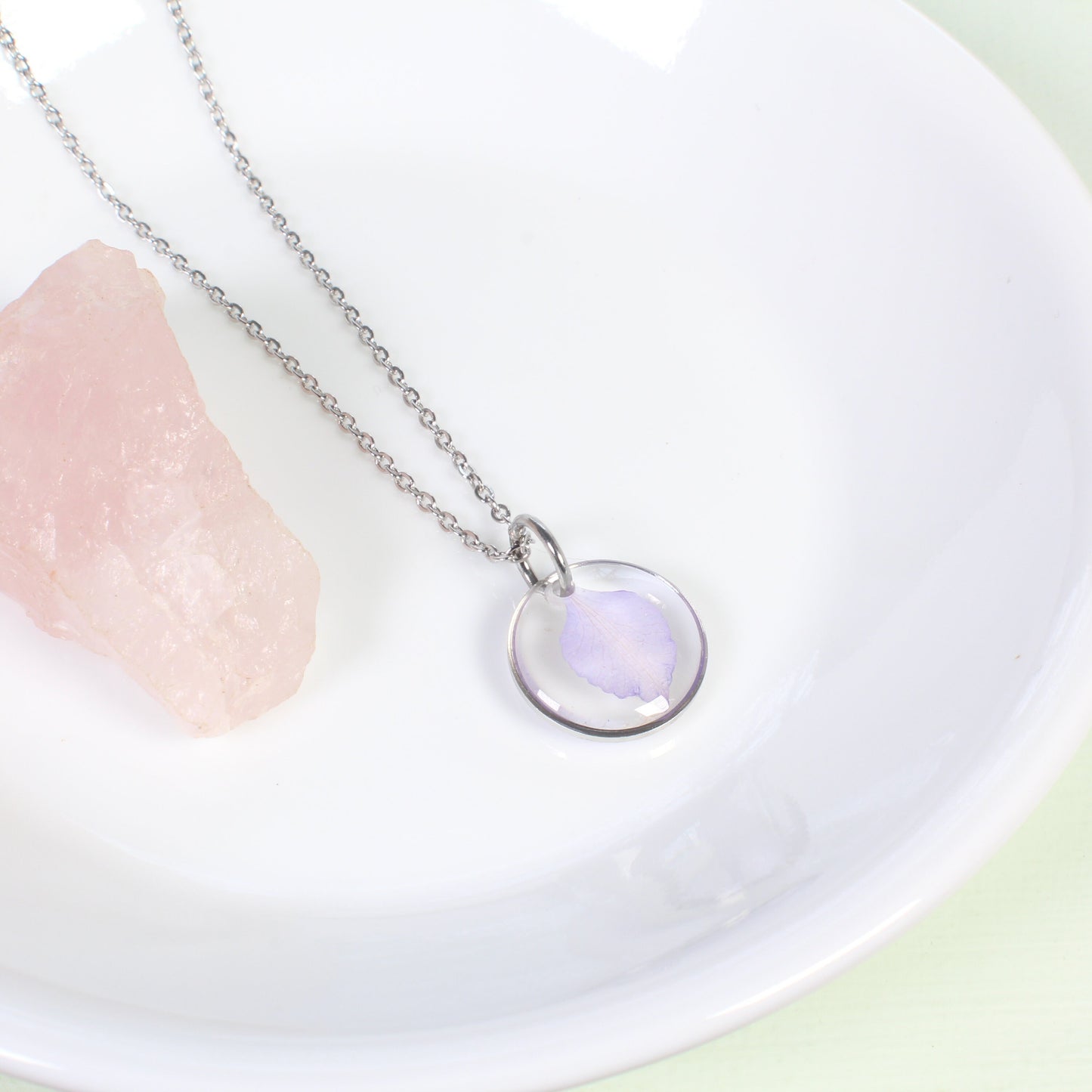 Small Purple Pressed Flower Larkspur Petal Necklace