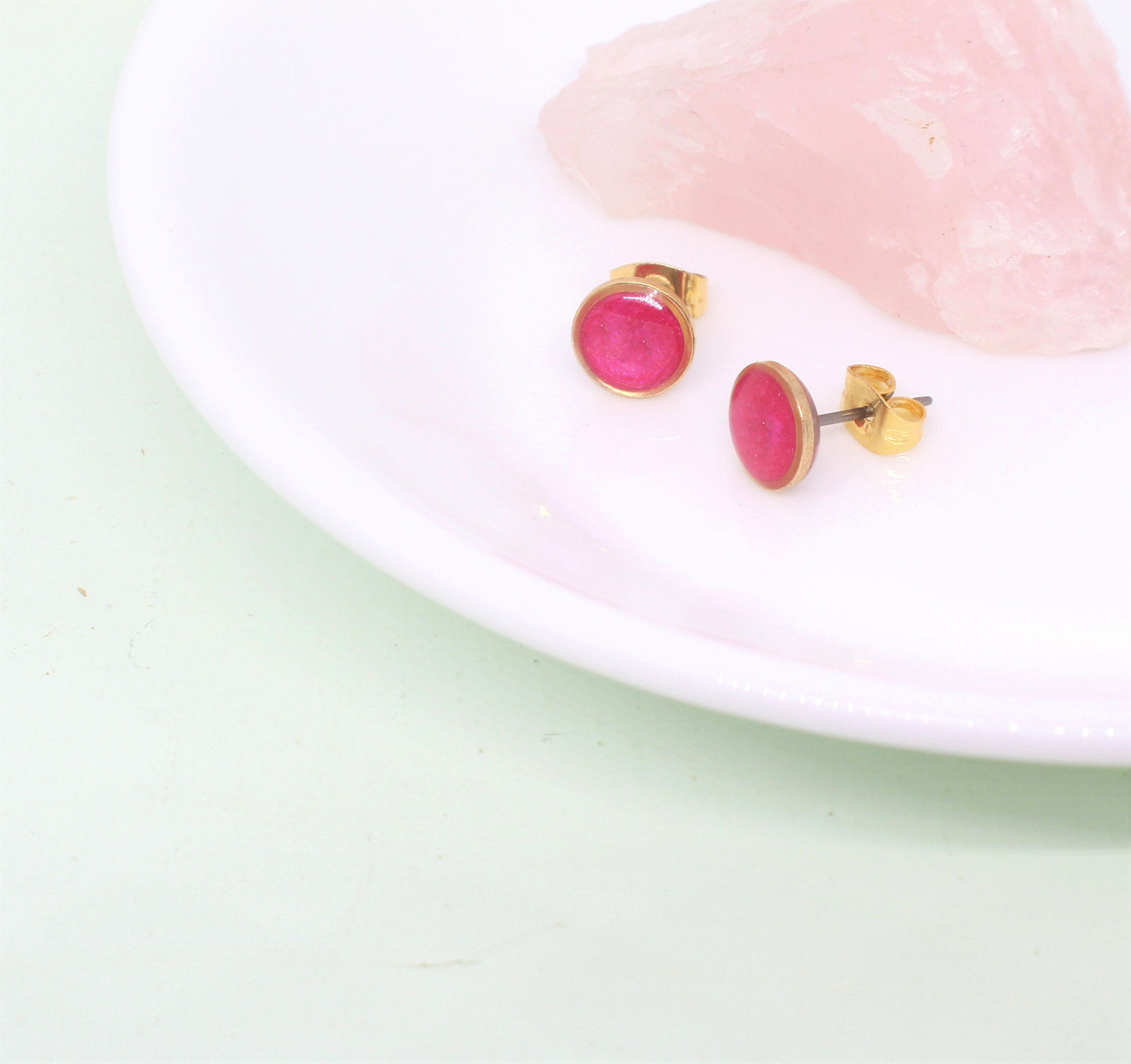 Small Round Bright Pink Stud Earrings