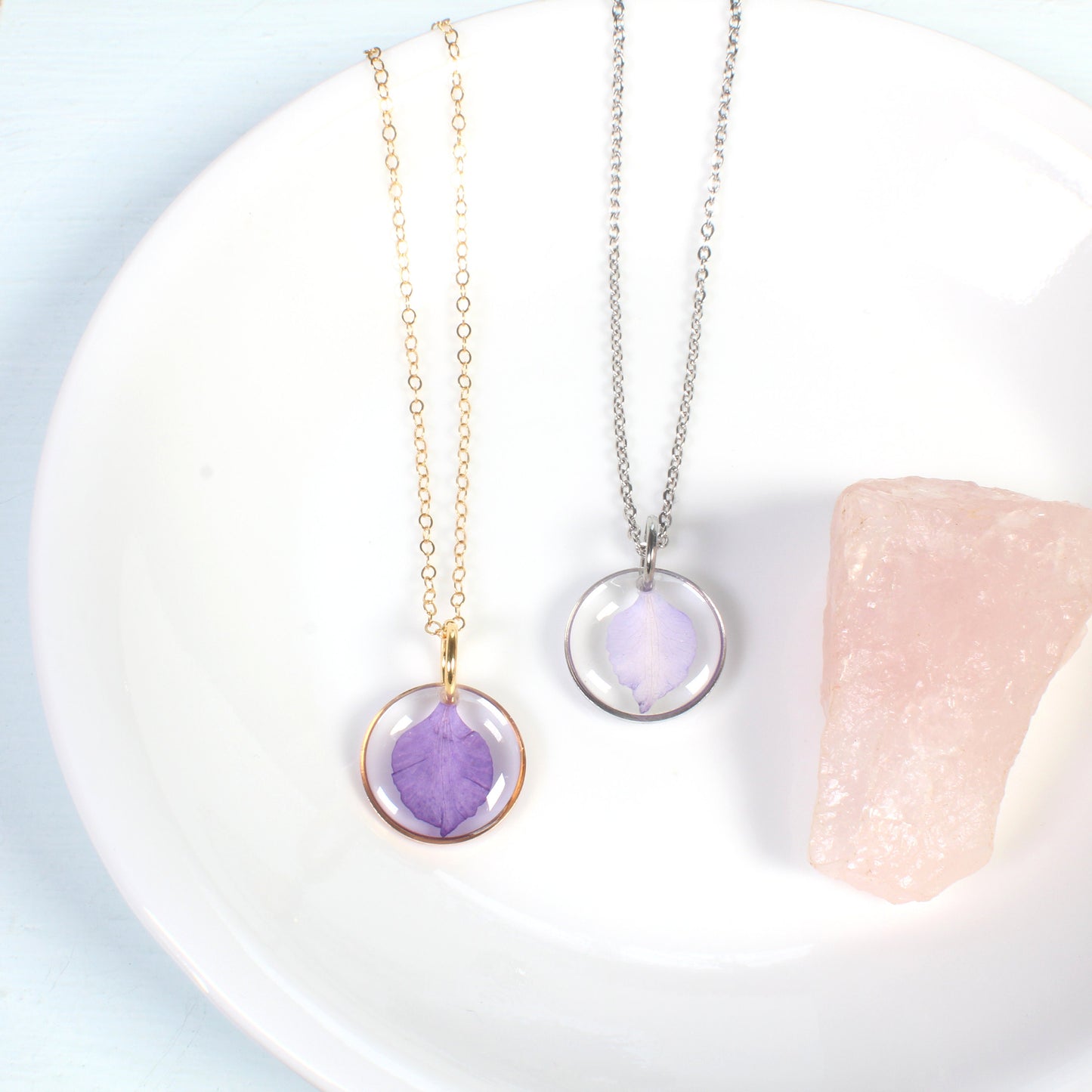 Small Purple Pressed Flower Larkspur Petal Necklace