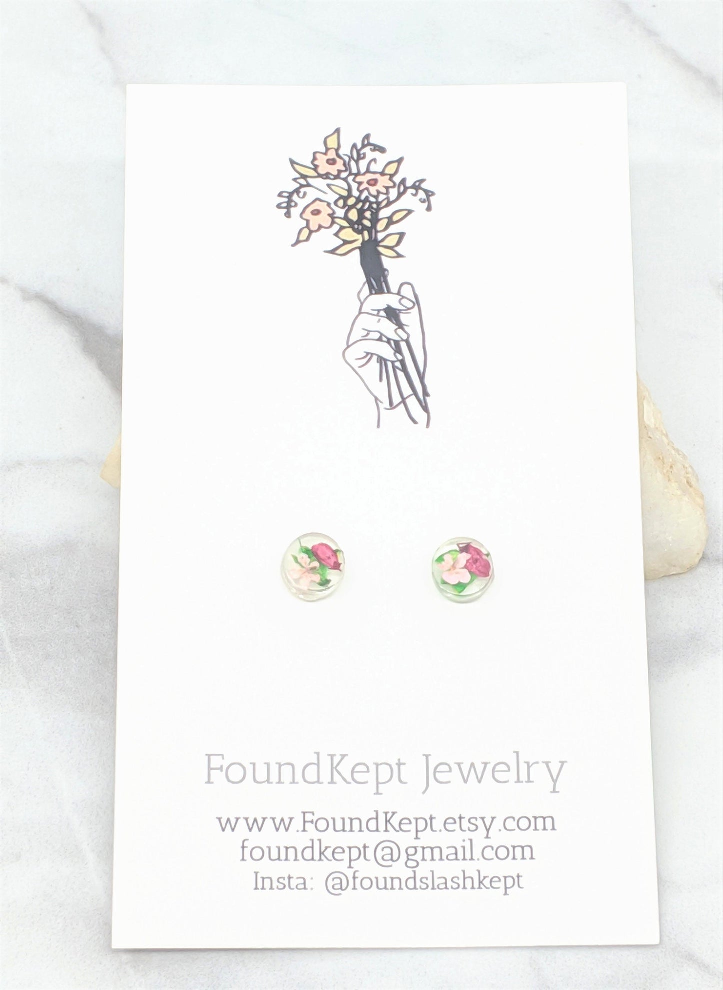 Pressed Flower Earrings, Teeny Tiny Post Earrings in Magenta, Light Pink, and Green, Real Flower Jewelry , Minimalist Posts, Titanium studs
