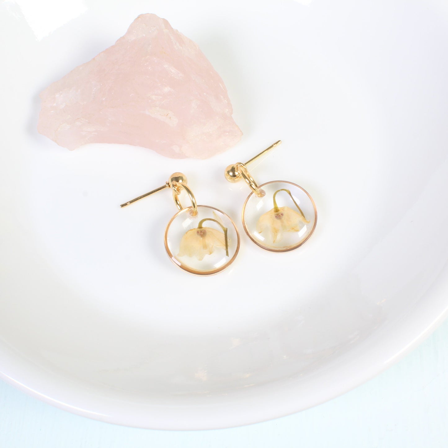 Small Lily of the Valley Pressed Flower Dangle Earrings