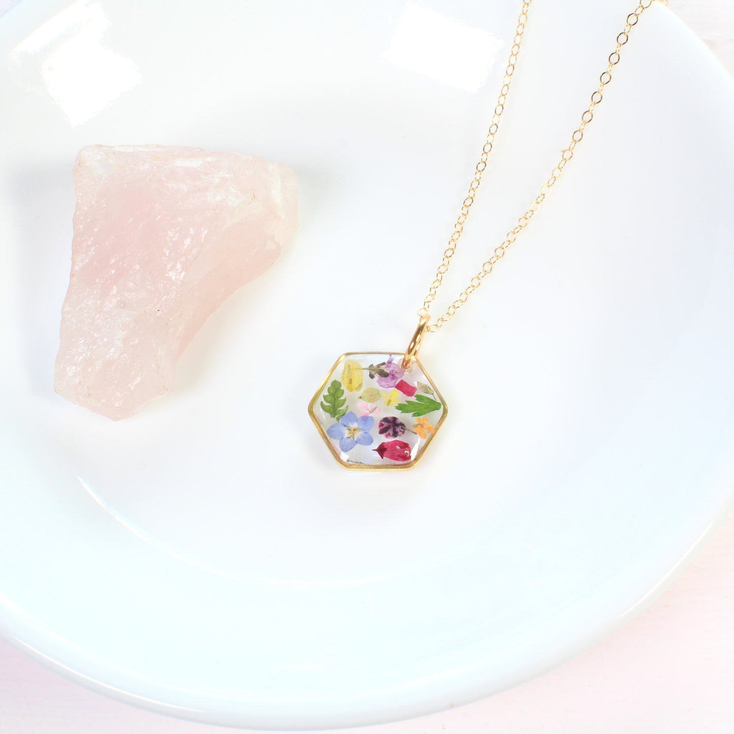 Small pressed flower necklace, mixed wildflower resin pendant, handmade botanical jewelry, dried flowers, plant lover gift, garden party