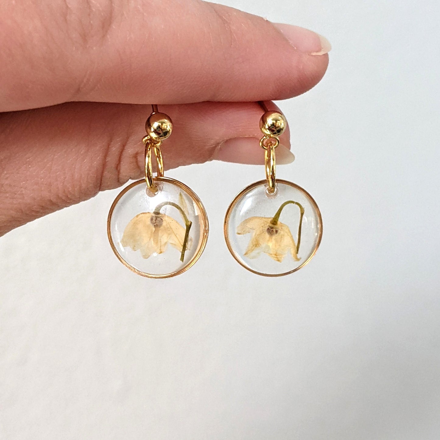 Small Lily of the Valley Pressed Flower Dangle Earrings
