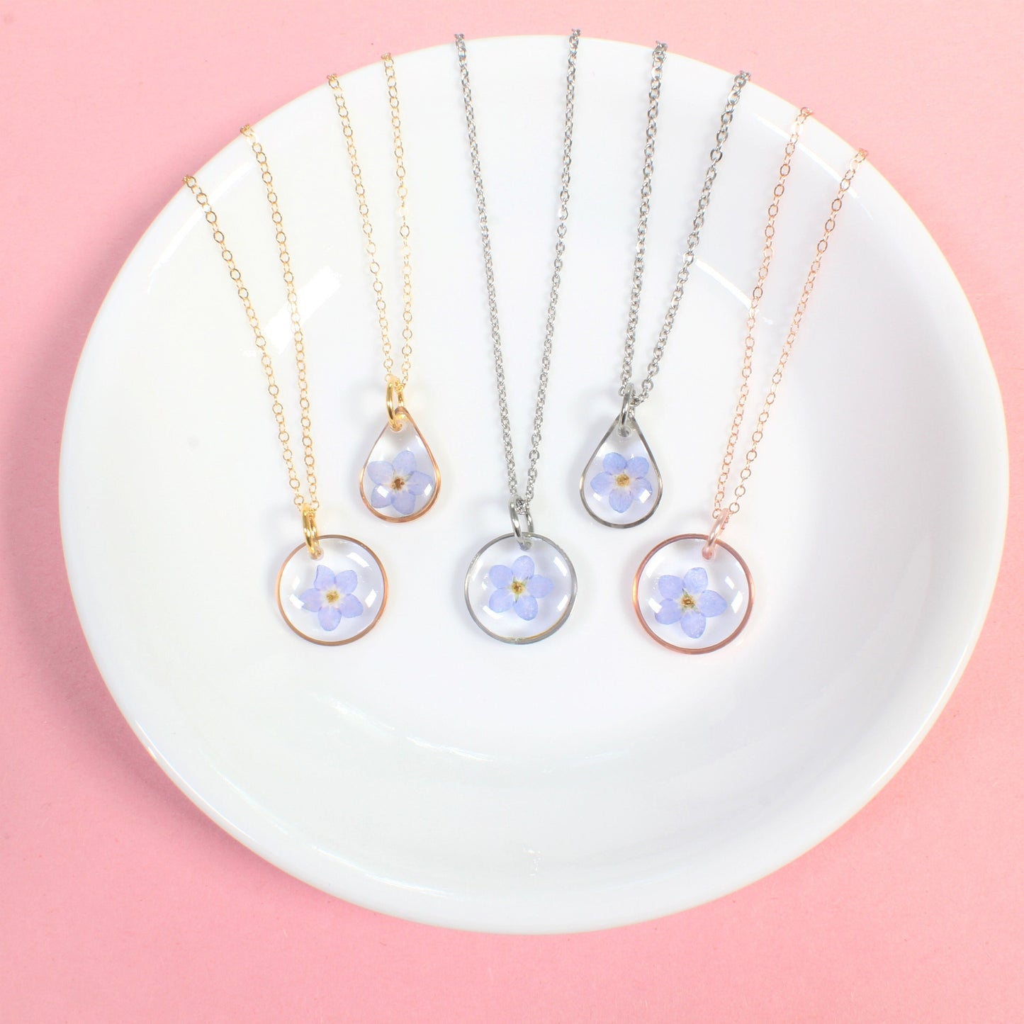 Small, Dainty, Real Pressed Forget-me-not Flower Necklaces