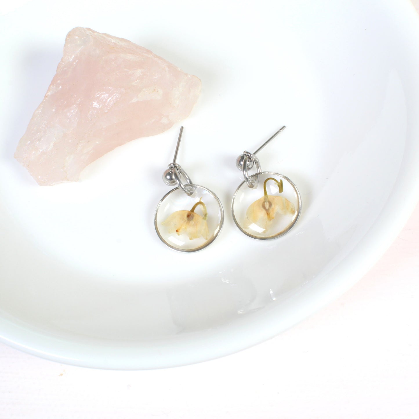 Small Lily of the Valley Pressed Flower Dangle Earrings