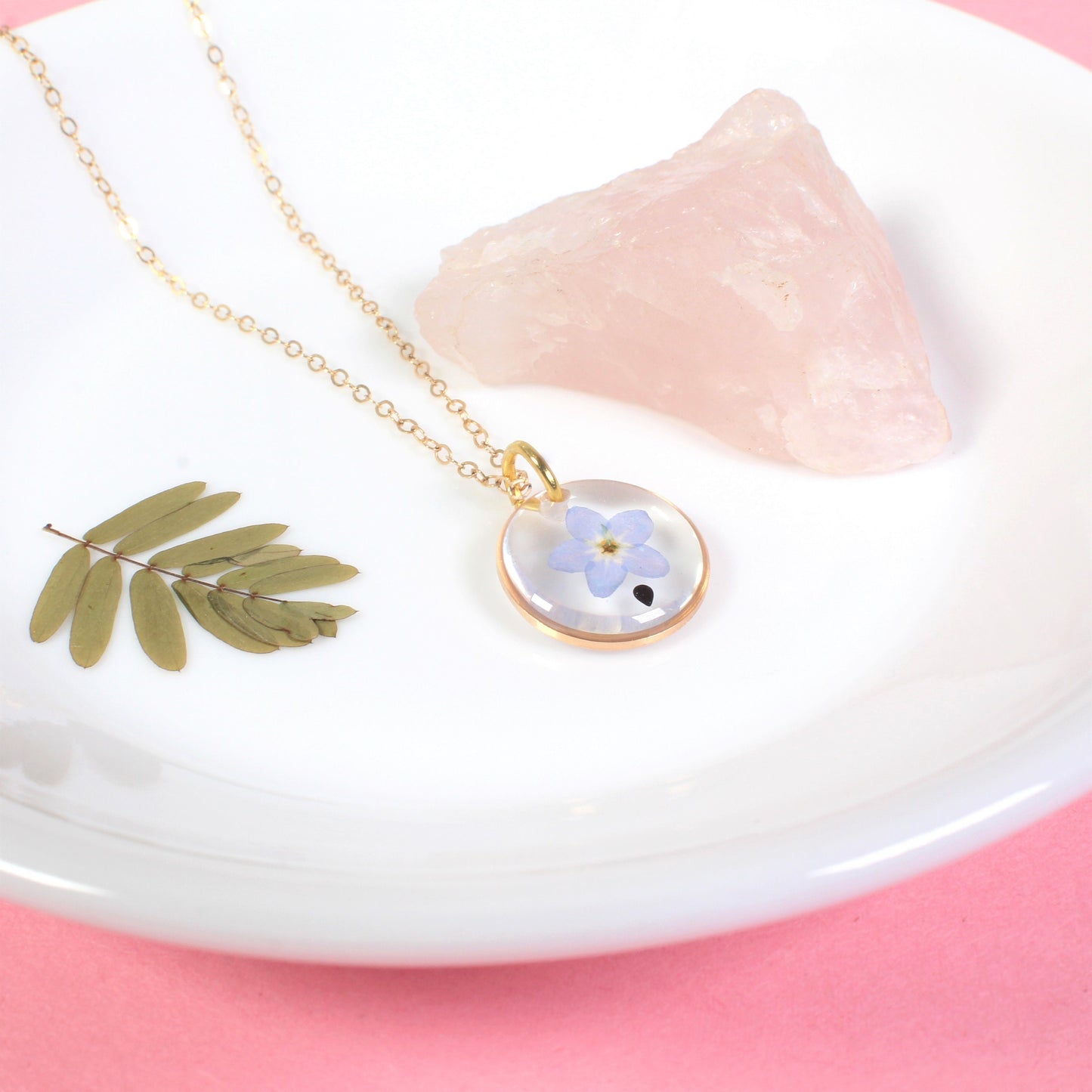Small teardrop forget-me-not seed and flower necklace, forget me not pendant, miscarriage gift, loss, grief, remembrance, pressed flowers