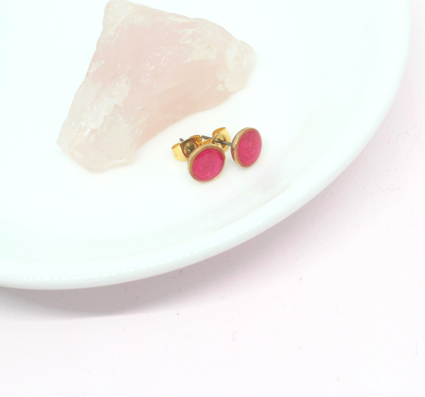Small Round Bright Pink Stud Earrings