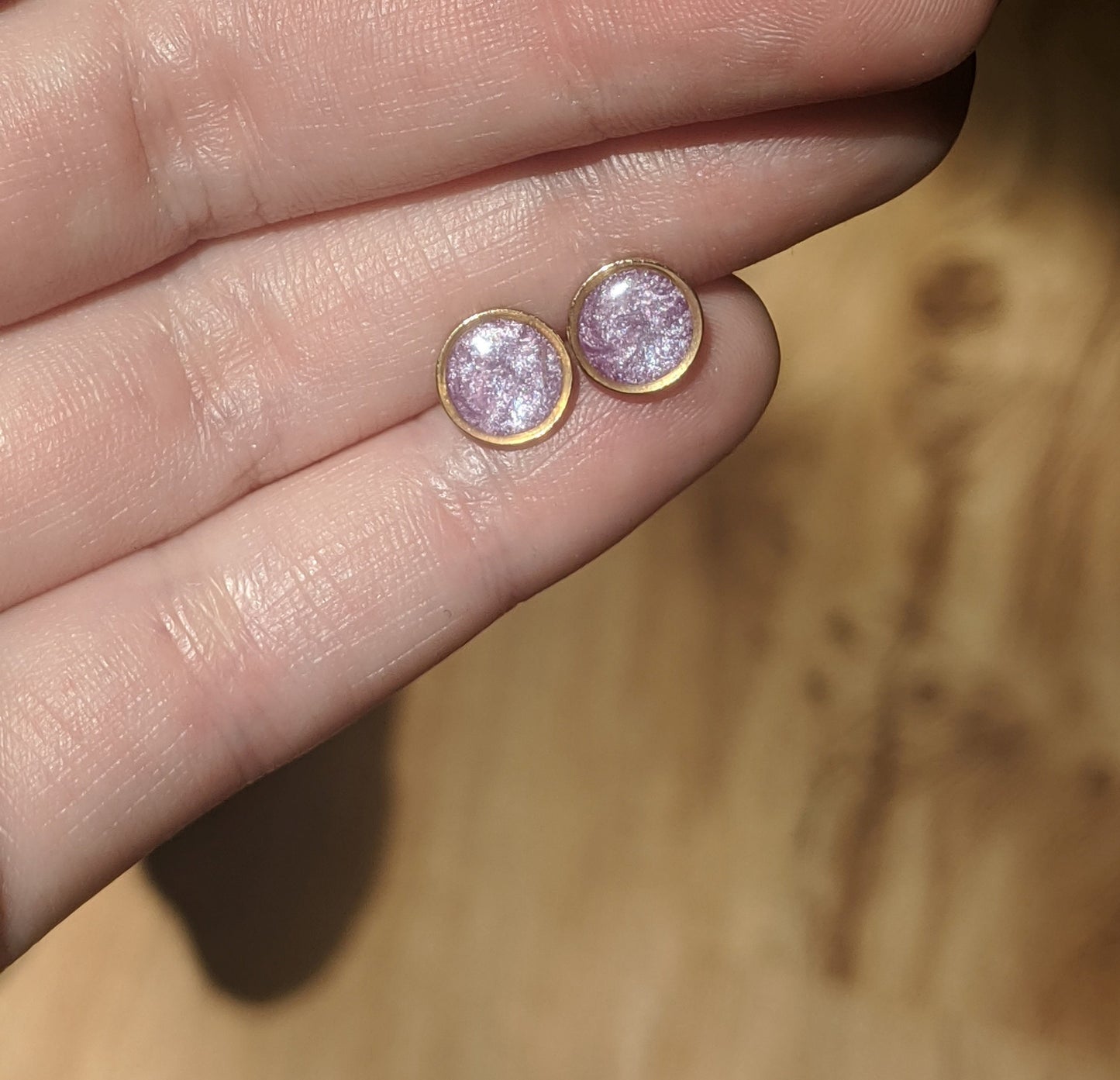 Small Modern Minimalist Lavender Studs | Resin Post Earrings | Hypoallergenic Titanium | Geometric | Gold Circles Lilac Mauve | Accent Posts