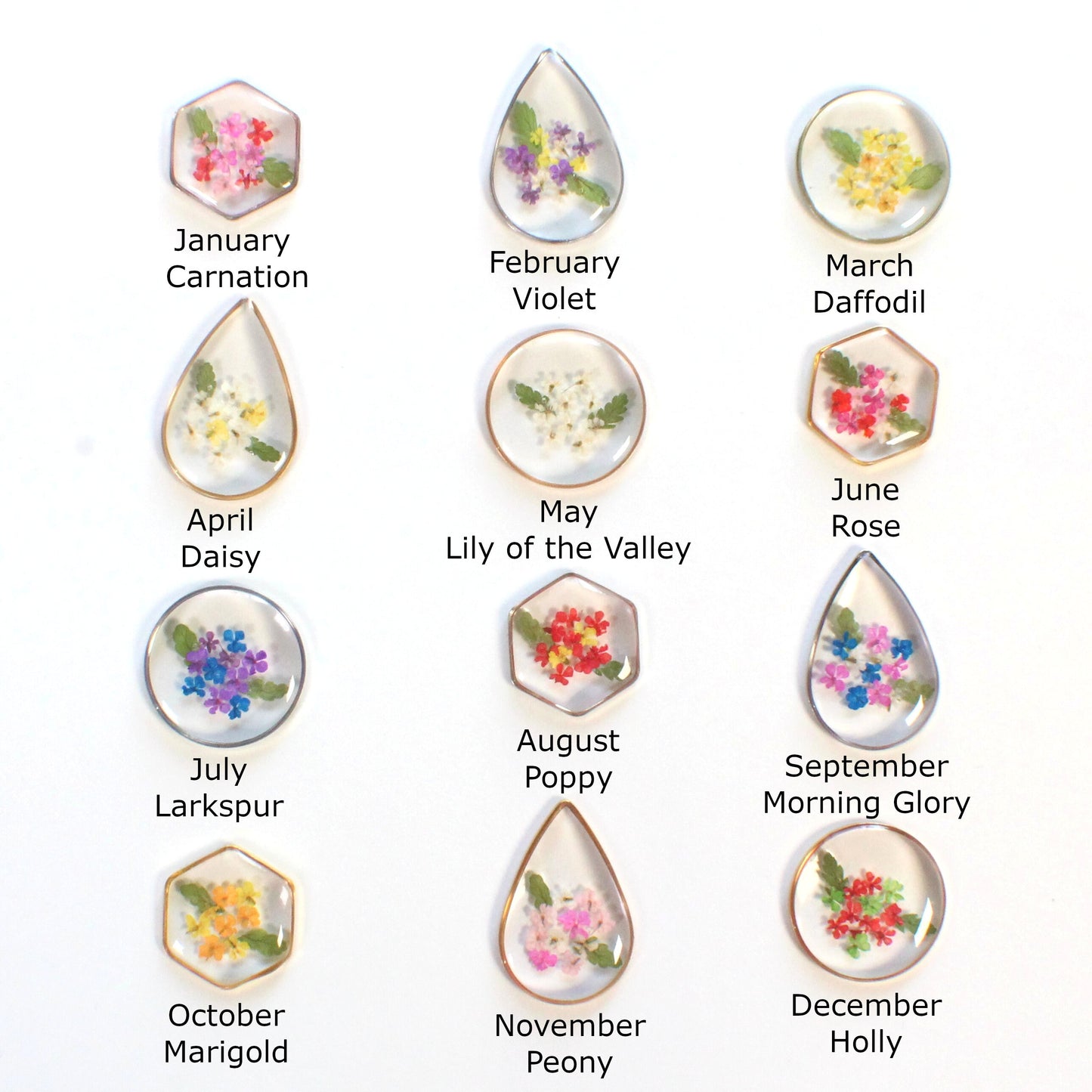 Custom birth month pressed flower bouquet necklace, unique gift for her, family garden resin jewelry personalized handmade botanical pendant