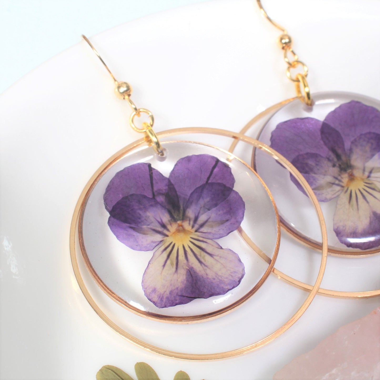 Pressed Flower Dangle Earrings, Large Violet Earrings, Real Purple Pansy Viola, Resin, Handmade Jewelry, February Birth Flower, Dried Flower