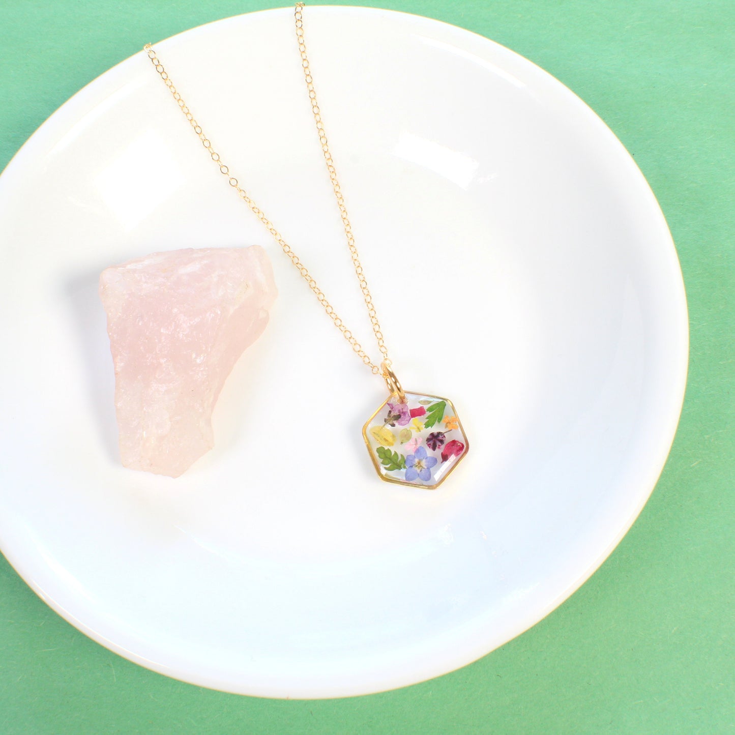 Small pressed flower necklace, mixed wildflower resin pendant, handmade botanical jewelry, dried flowers, plant lover gift, garden party