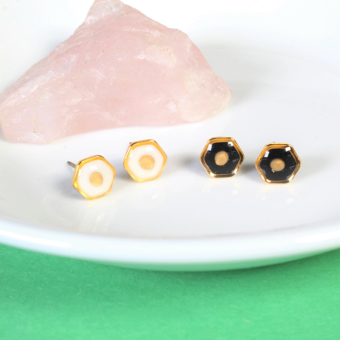 Mustard seed earrings, tiny hexagon stud earrings, hypoallergenic titanium, handmade gold faith jewelry, modern Christian gifts, religious