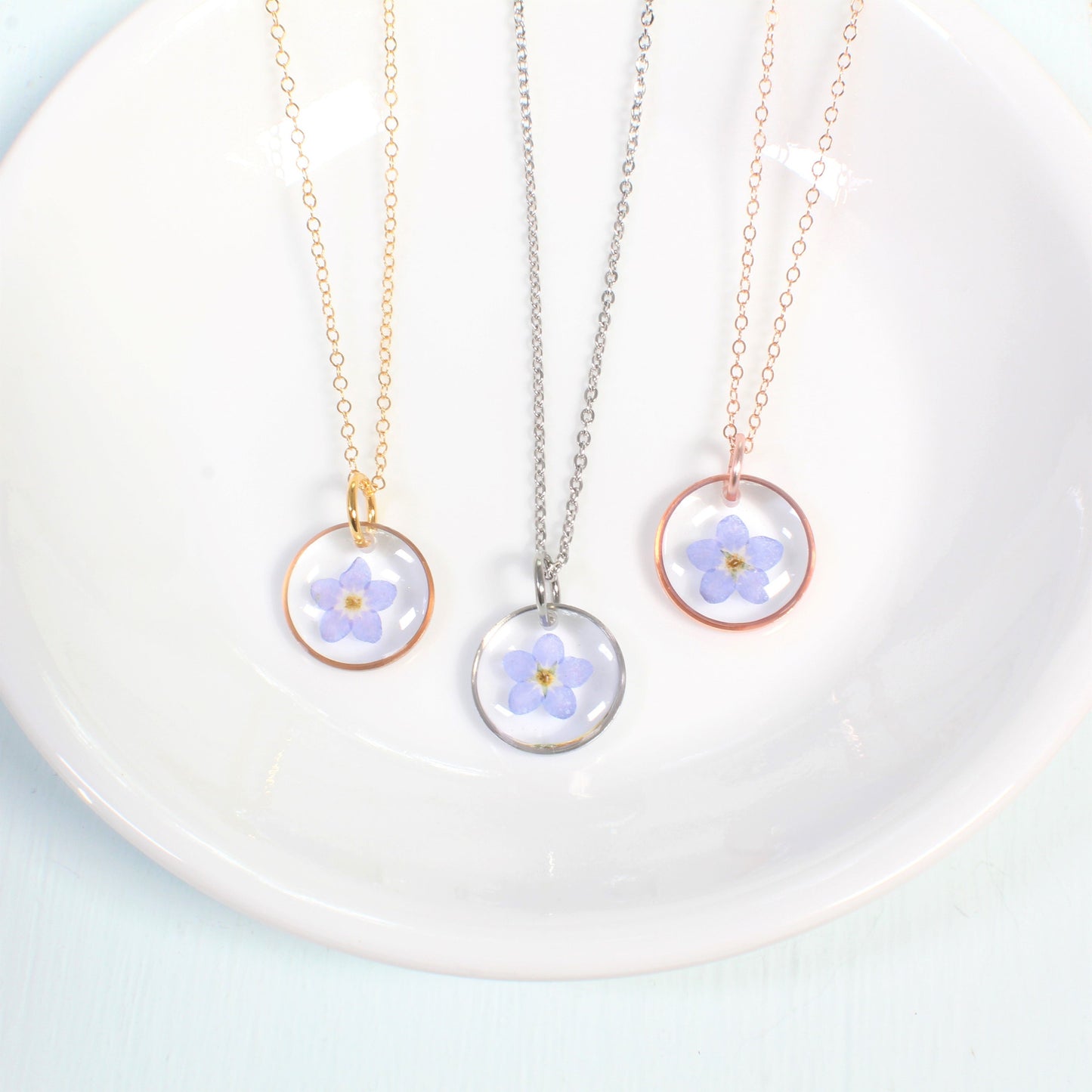 Small, Dainty, Real Pressed Forget-me-not Flower Necklaces