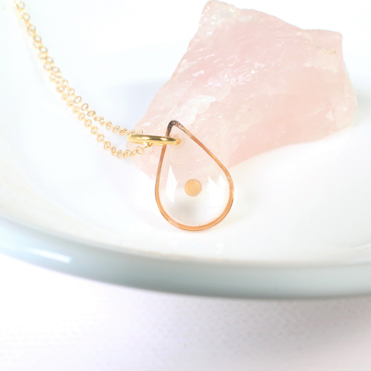 Mustard seed necklace, small teardrop pendant, faith necklace, Christian jewelry, mustard seed jewelry, clear resin, 14k gold filled, silver