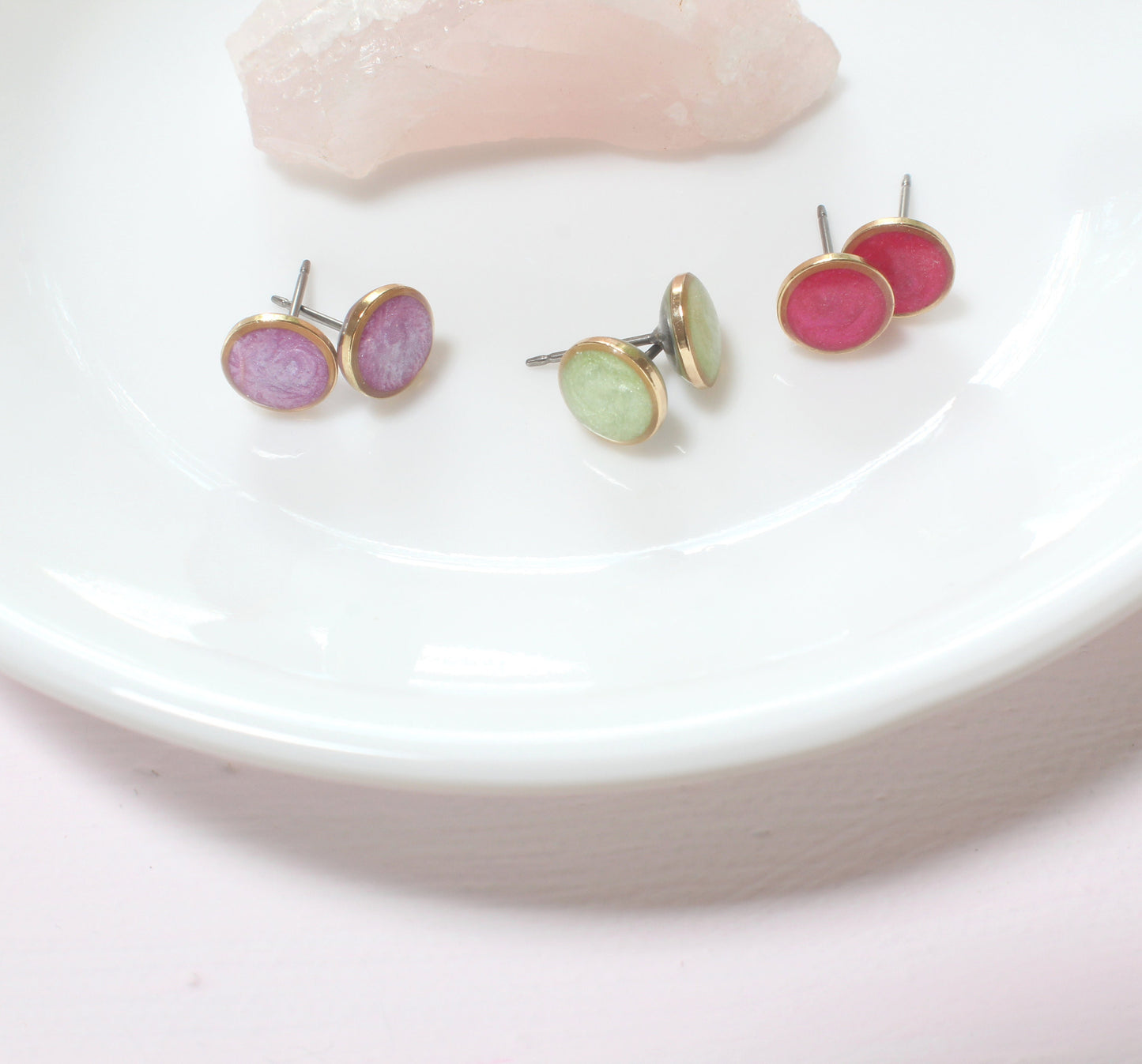 Custom Set | 11 Colors | Small Gold Colorful Modern Minimalist Studs | Everyday Earring | Layering Accent | Hypoallergenic Titanium