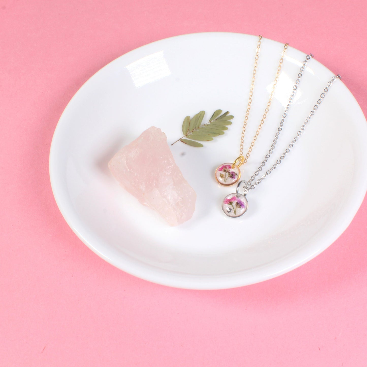 Tiny Pressed Flower Necklace, Dainty Micro Jewelry, Dried Flowers in Resin, Small, Delicate, Handmade Botanical Plant Pendant, Minimalist