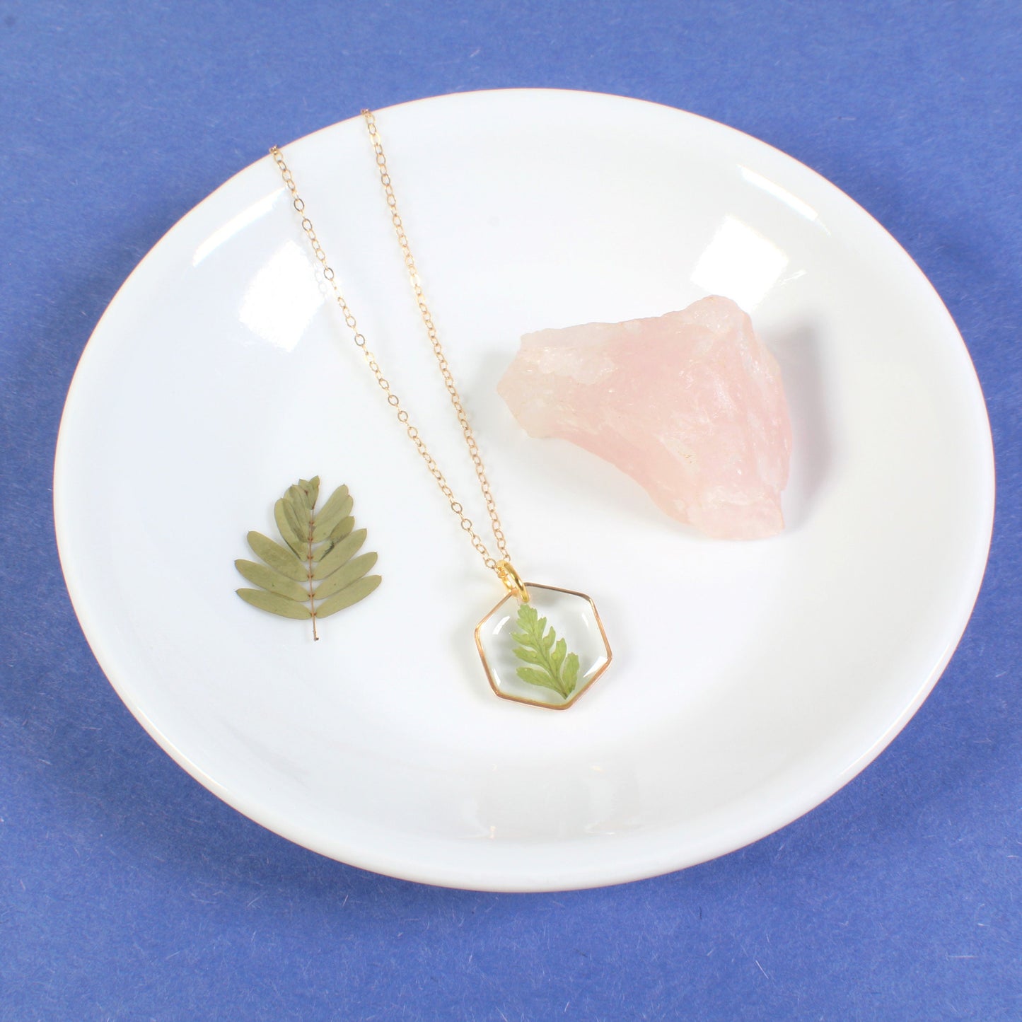 Real Fern Leaf Necklace, Small Hexagon Resin Jewelry, Pressed Flower Necklace, Handmade Fall Jewelry, Plant Lover Gift Dainty Nature Pendant