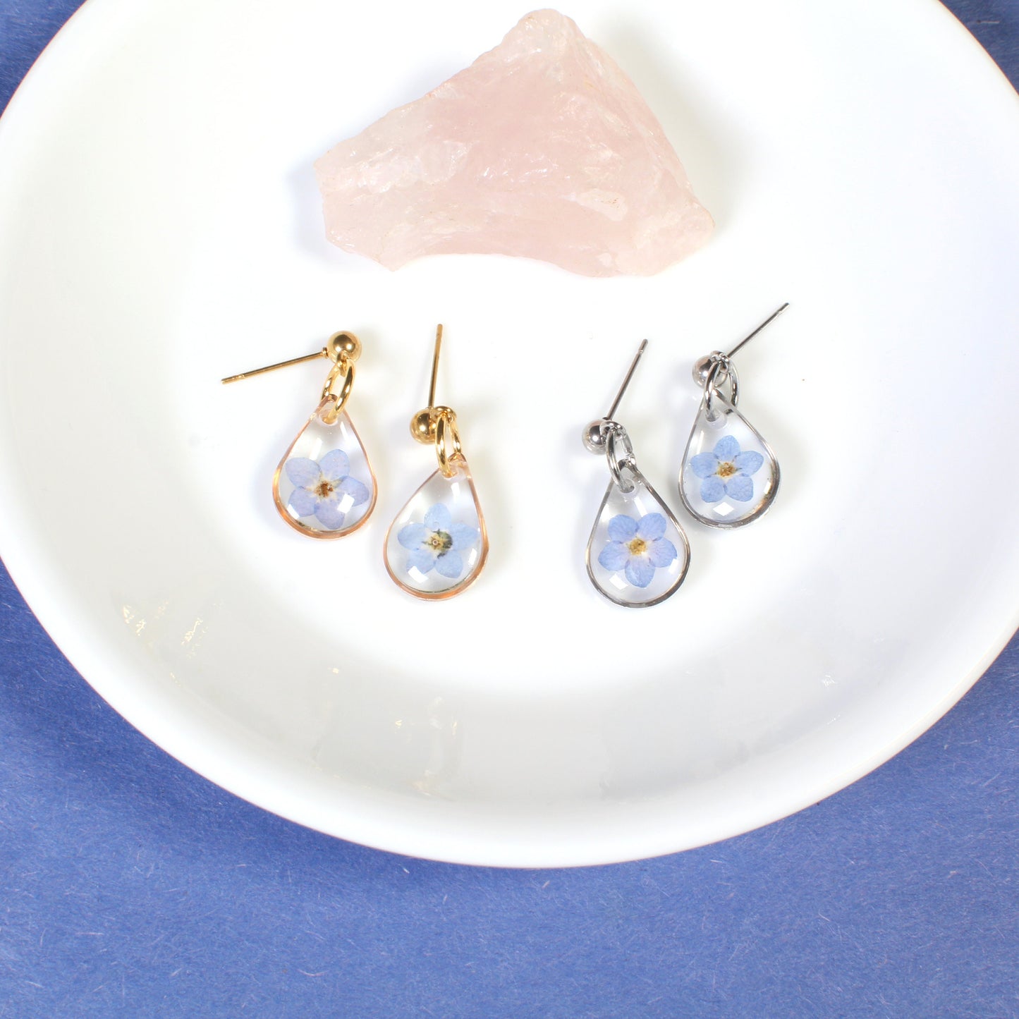 Tiny silver forget me not earrings, small pressed flower resin earrings, forget-me-not, handmade resin jewelry, loss, grief, remembrance