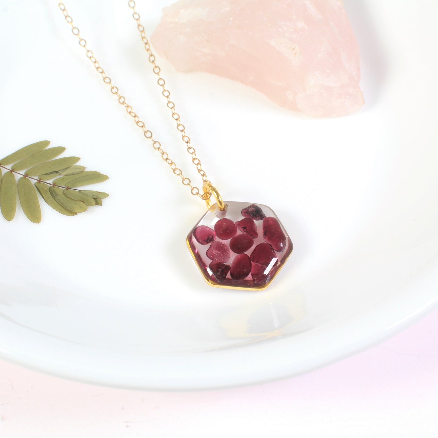 Garnet necklace, small red gemstone jewelry, January birthstone necklace, resin crystal pendant, handmade red garnet jewelry, scarlet, boho