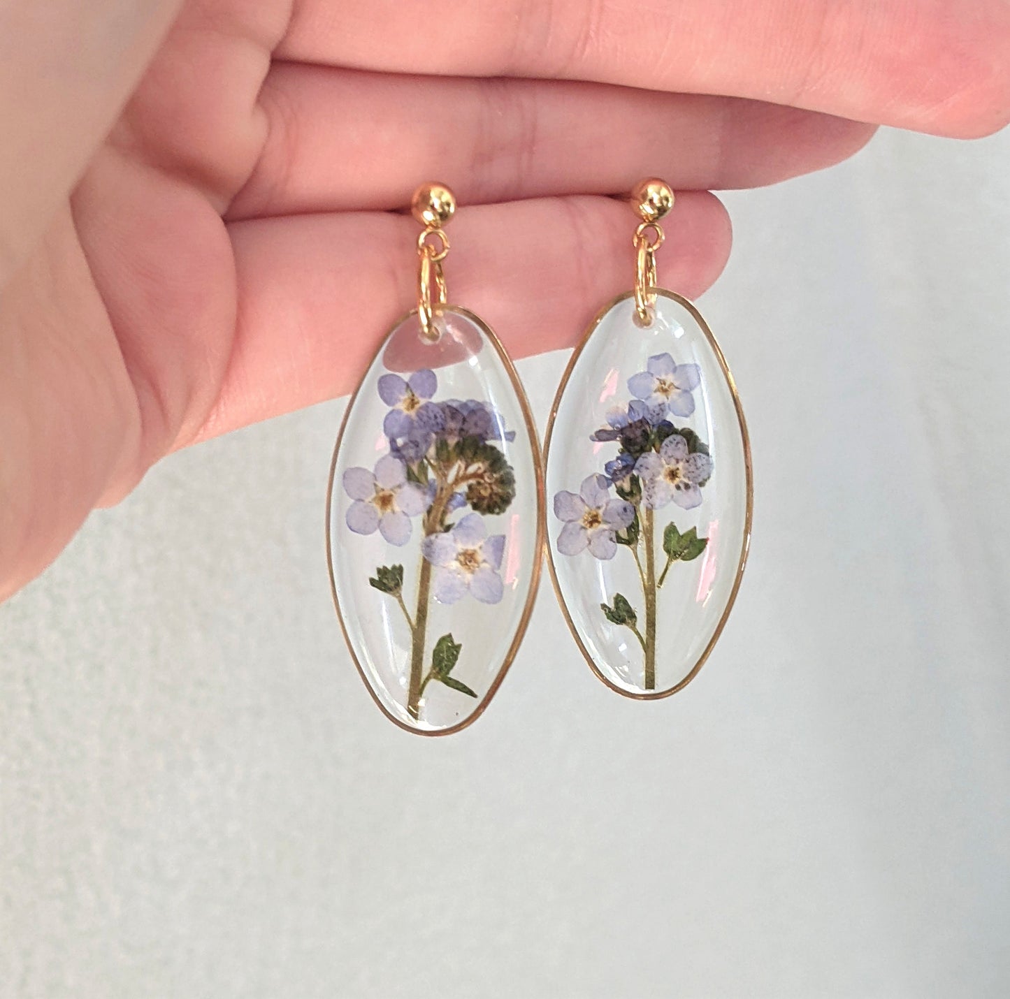Oval Forget-me-not dangle Earrings
