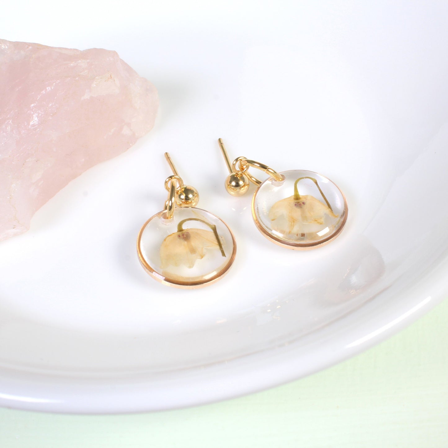 Small Lily of the Valley Pressed Flower Dangle Earrings